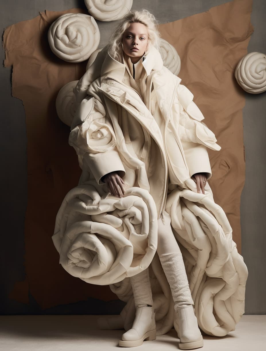 صورة مولدة بالذكاء الاصطناعي: Midjourney prompt: comme des garcons editorial white people abstract ... (نموذج Midjourney - أزياء وموضة)