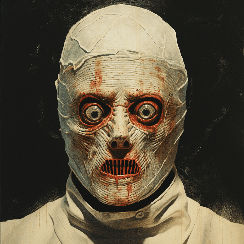 AI generated: Midjourney prompt: gosthface mask, classic horror movie poster (Midjourney - Character Design)