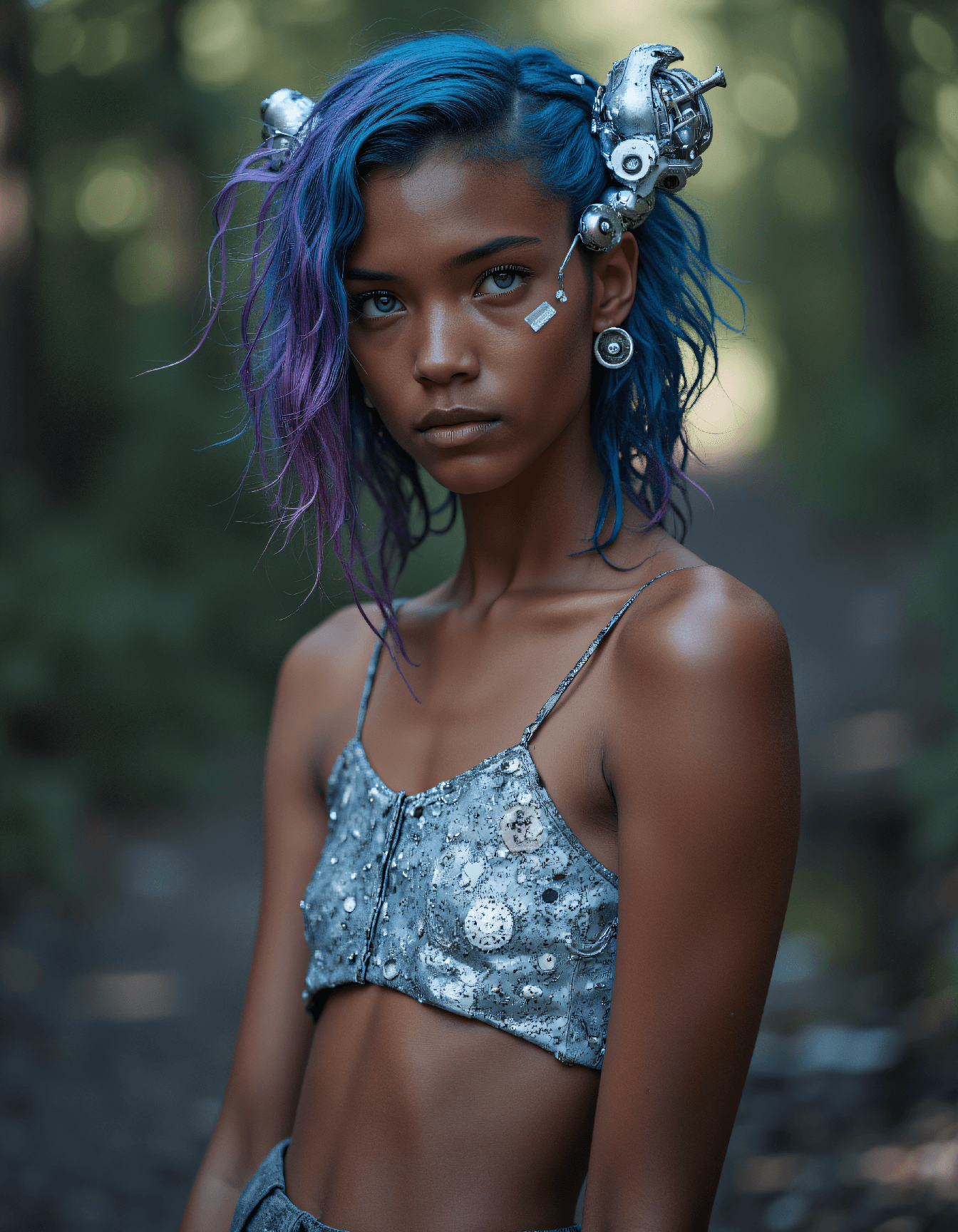 صورة مولدة بالذكاء الاصطناعي: FLUX prompt: Half Body Fantasy Fashion photo of a 24 year old ... (نموذج FLUX - أزياء وموضة)