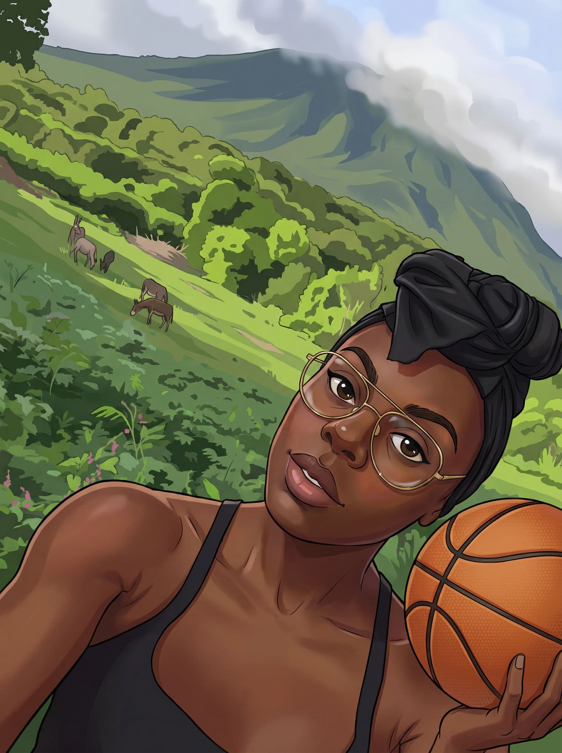 صورة مولدة بالذكاء الاصطناعي: Nano Banana prompt: a cartoon girl with a basketball ball in her hand,... (نموذج Nano Banana - Nano Banana)