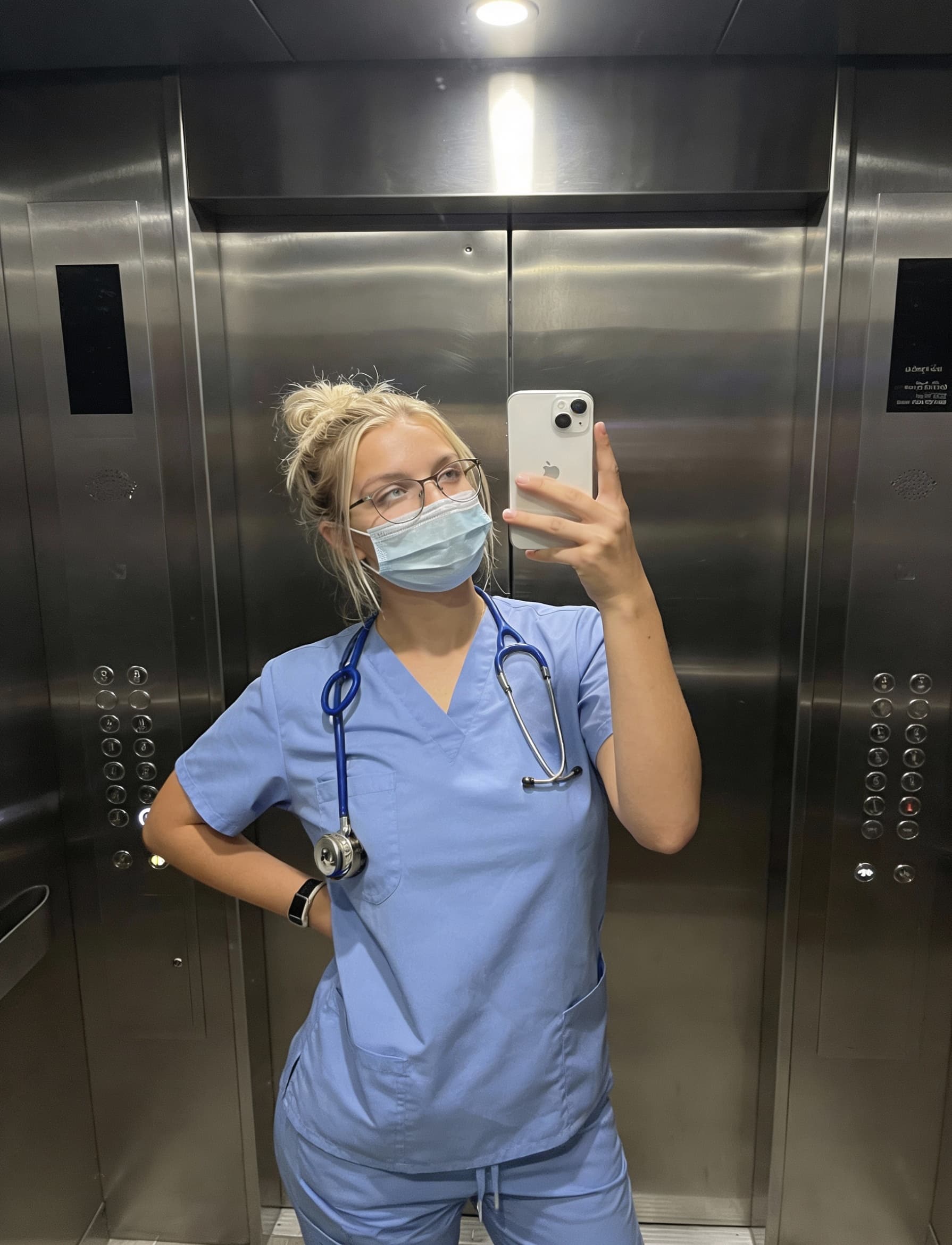 صورة مولدة بالذكاء الاصطناعي: Seedream 4 prompt: Put her(the woman in lift taking selfie)in this dr... (نموذج Seedream 4 - Seedream 4)