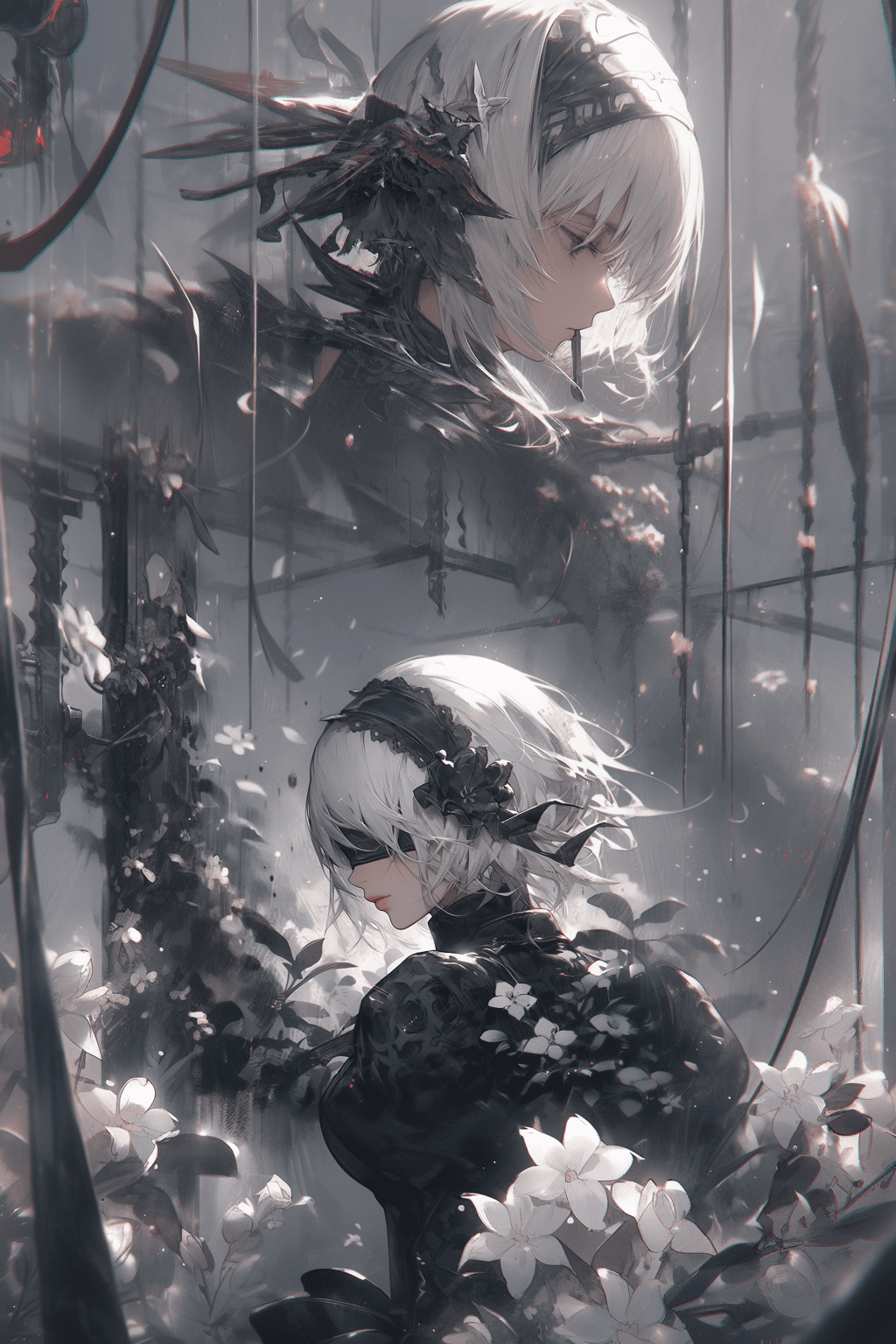 AI generated: Midjourney prompt: YoRHa No.2 Type B, NieR:Automata, A girl(white sho... (Midjourney - Anime)