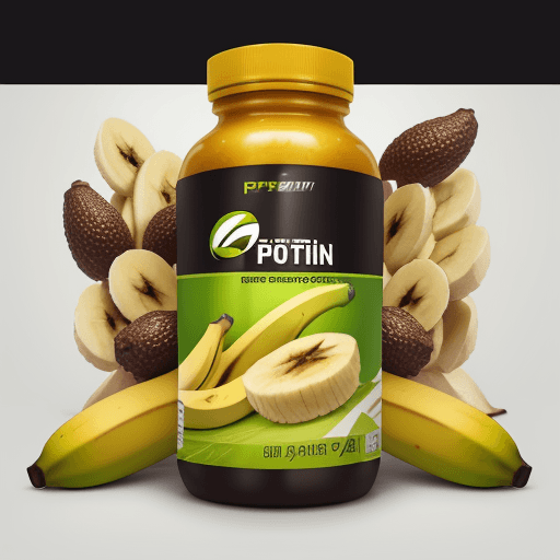 صورة مولدة بالذكاء الاصطناعي: DreamShaper prompt: Product card Protein sports nutrition with banana (نموذج DreamShaper - DreamShaper)