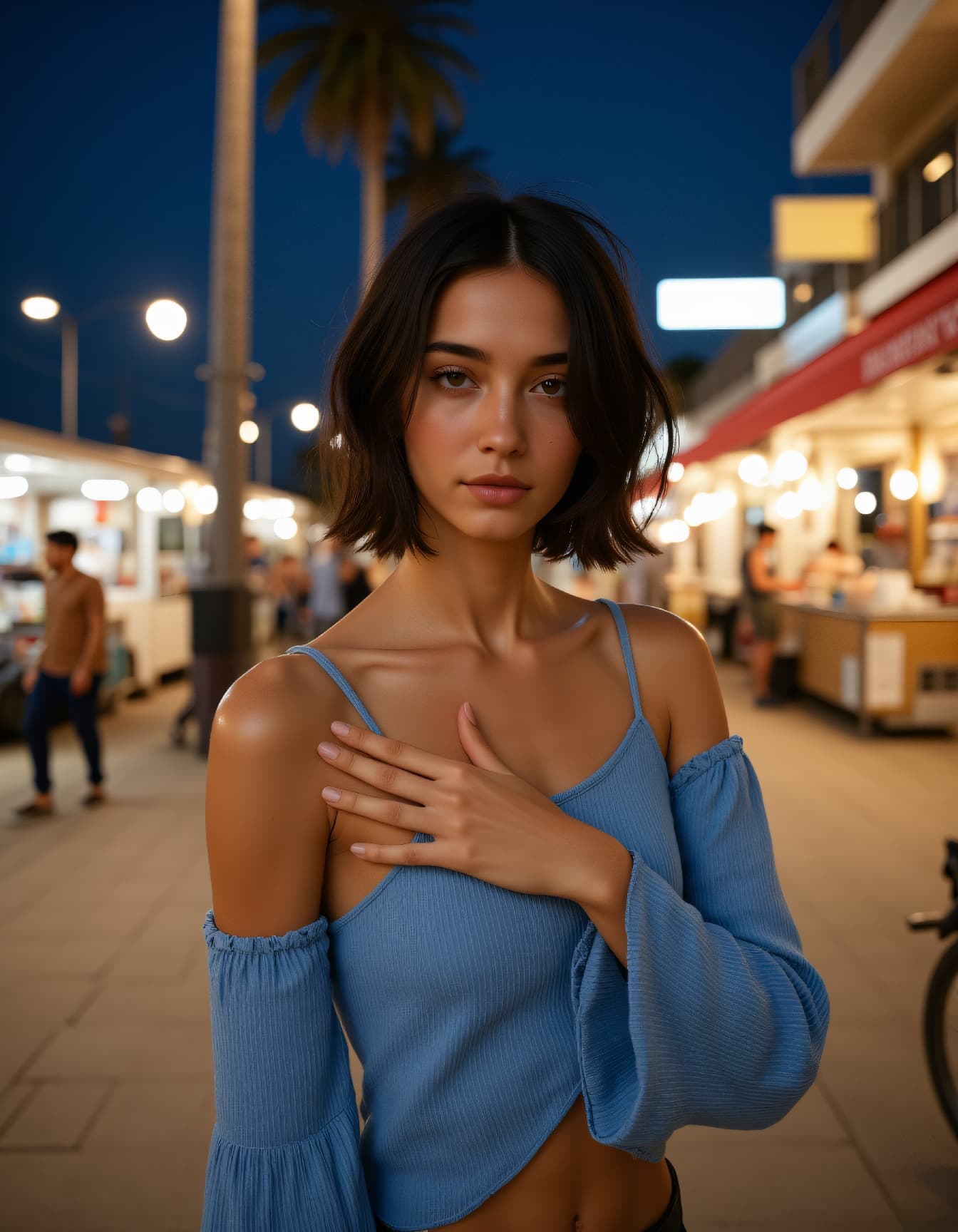 صورة مولدة بالذكاء الاصطناعي: FLUX prompt: ultra highres realistic (half body:1.5) Street pho... (نموذج FLUX - أزياء وموضة)