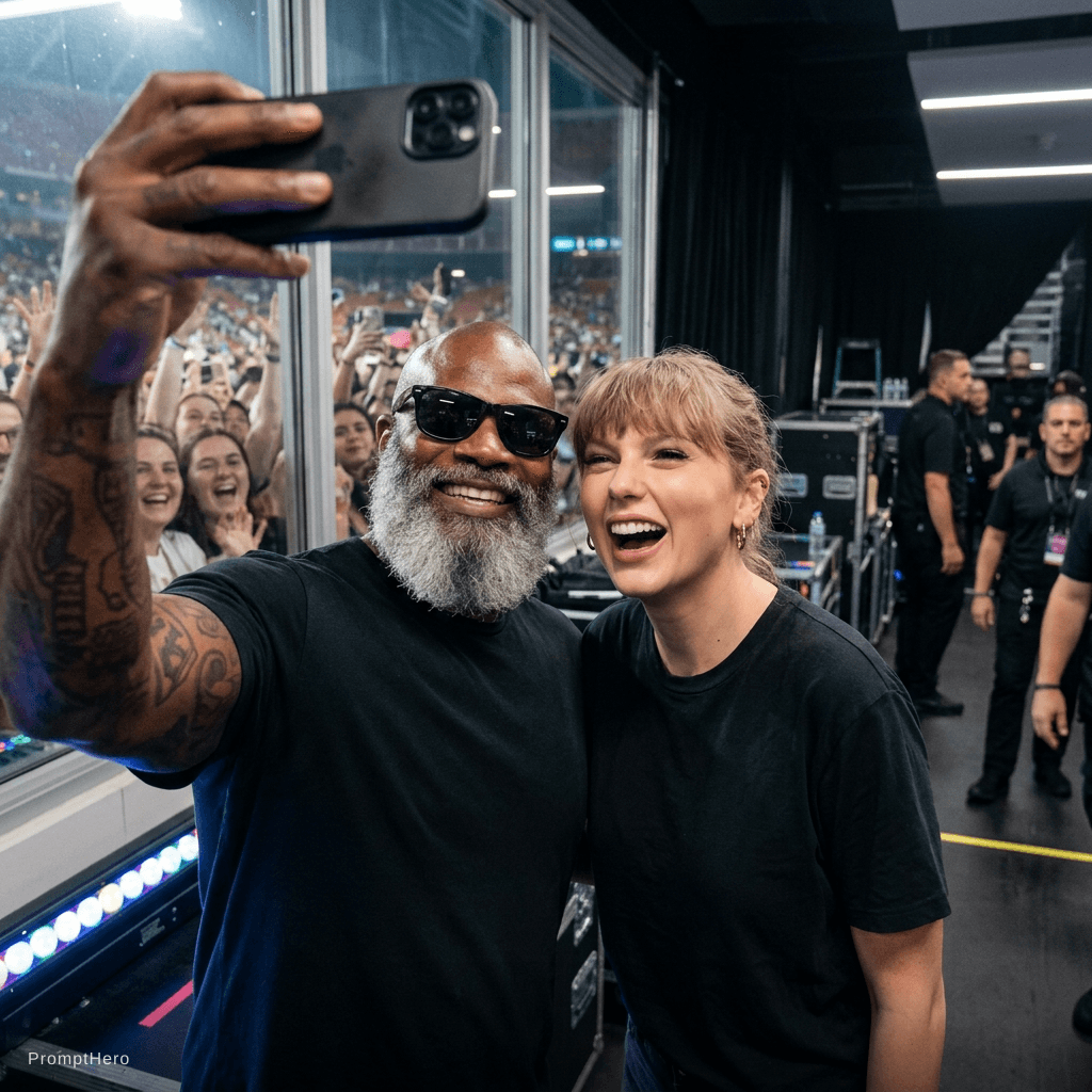 صورة مولدة بالذكاء الاصطناعي: Nano Banana prompt: with Taylor Swift backstage at a concert, excited (نموذج Nano Banana - Nano Banana)