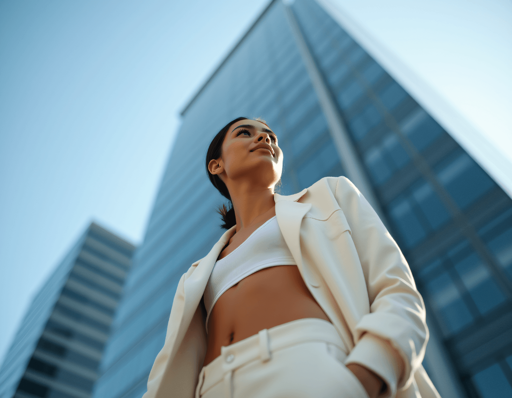AI generated: FLUX prompt: Toned female with visible abs checking the time in... (FLUX - Fashion)