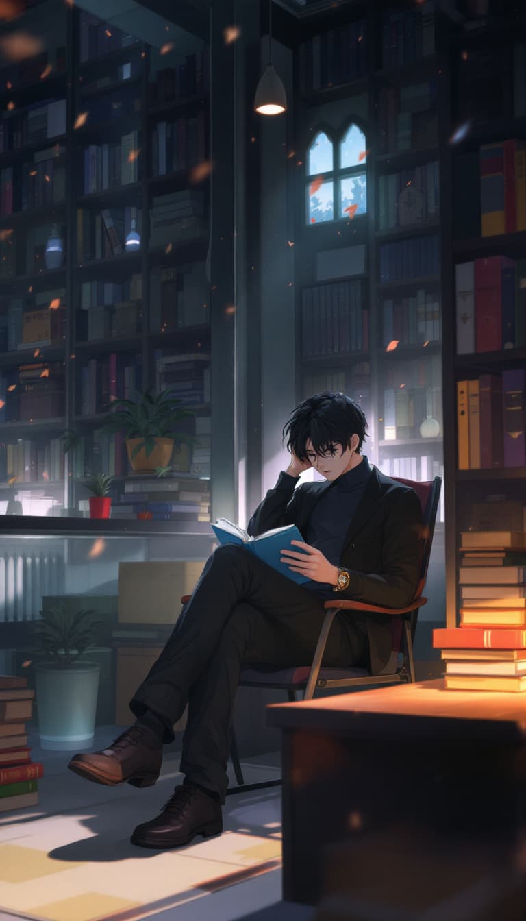 صورة مولدة بالذكاء الاصطناعي: FLUX prompt: anime, boy, introvert, library, academia, dark aca... (نموذج FLUX - FLUX)