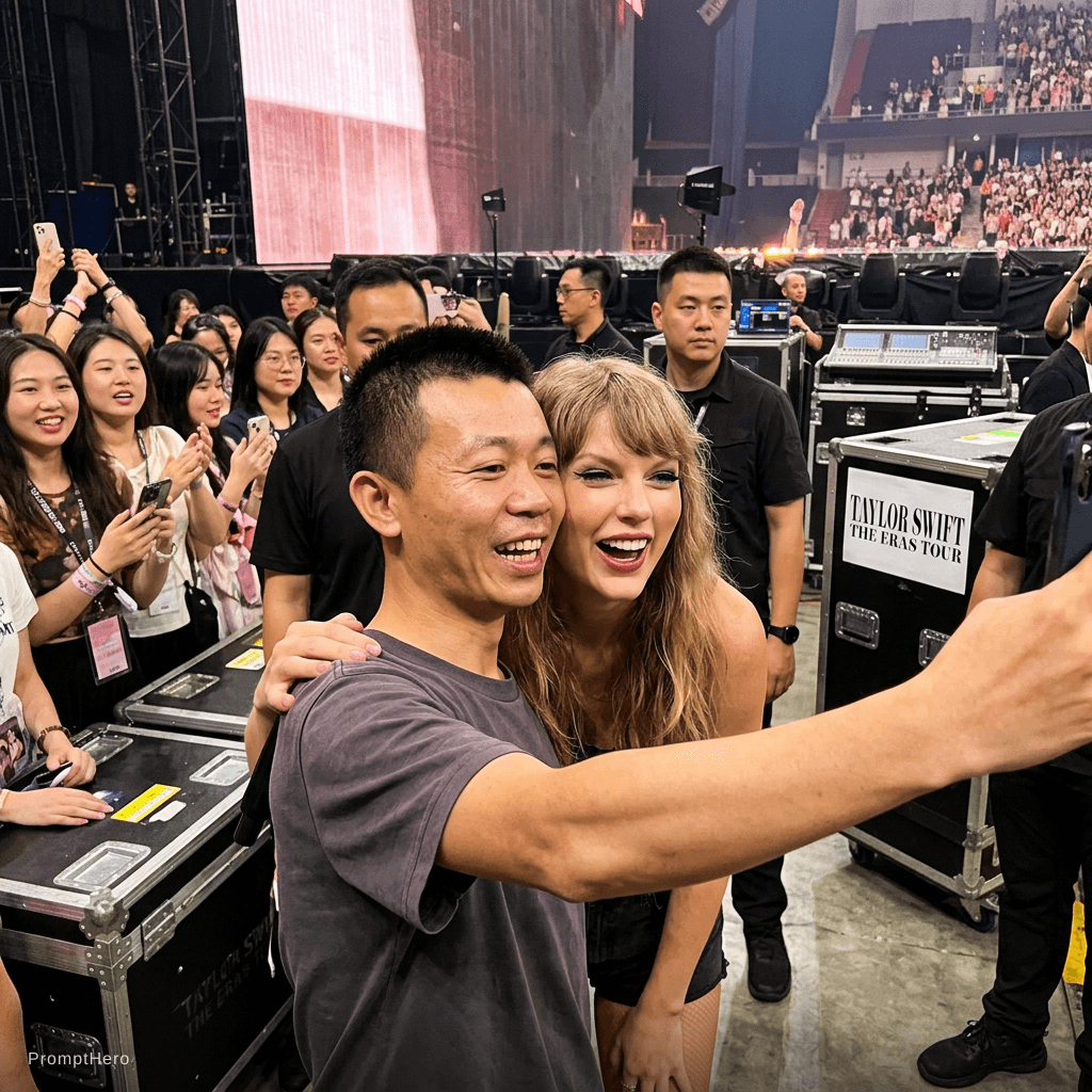 AI generated: Nano Banana prompt: with Taylor Swift backstage at a concert, excited (Nano Banana - Nano Banana)
