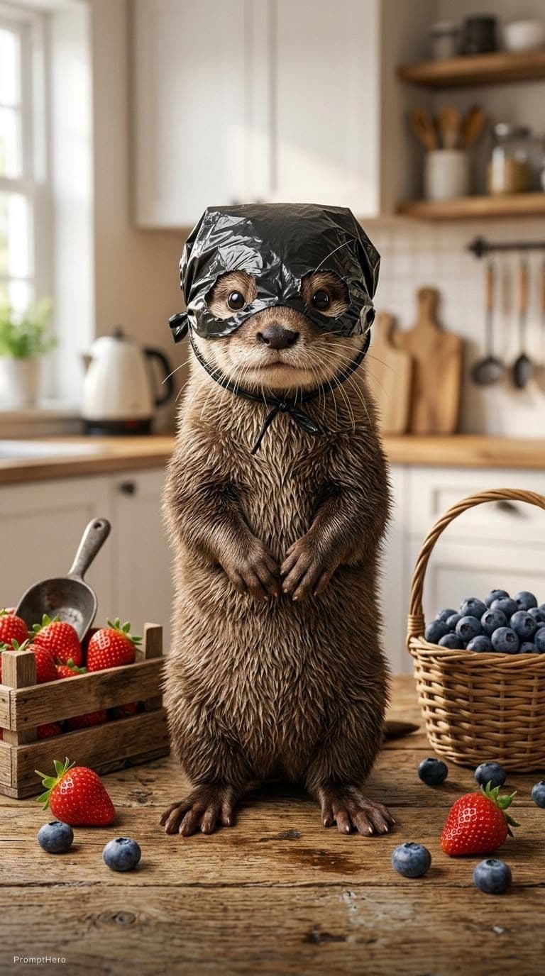 AI generated: Hero prompt: An adorable baby otter standing upright on a rusti... (Hero - Hero)