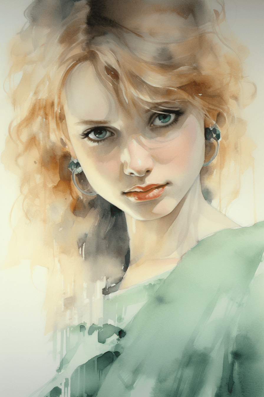 Midjourney prompt: This is a stunning watercolor portrait of a young ... - Midjourney