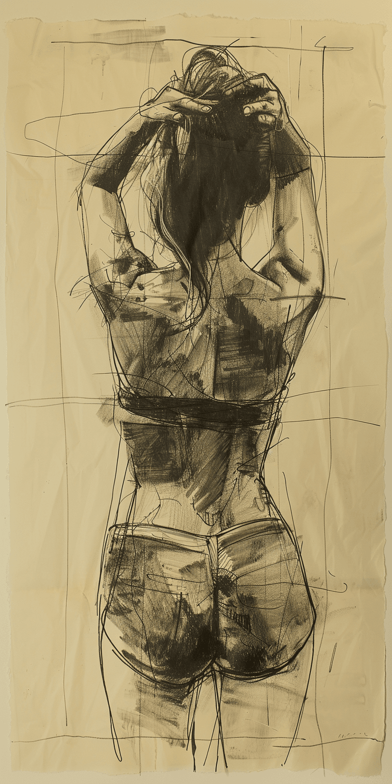 Midjourney prompt: Rough charcoal sketch on old paper, beautiful fema... - Midjourney