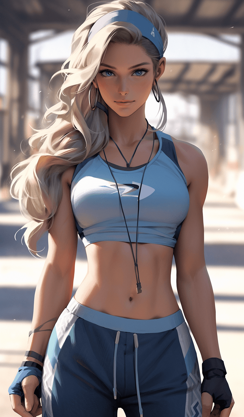 Midjourney prompt: a beautiful fitness girl stands and shows her perf - Midjourney