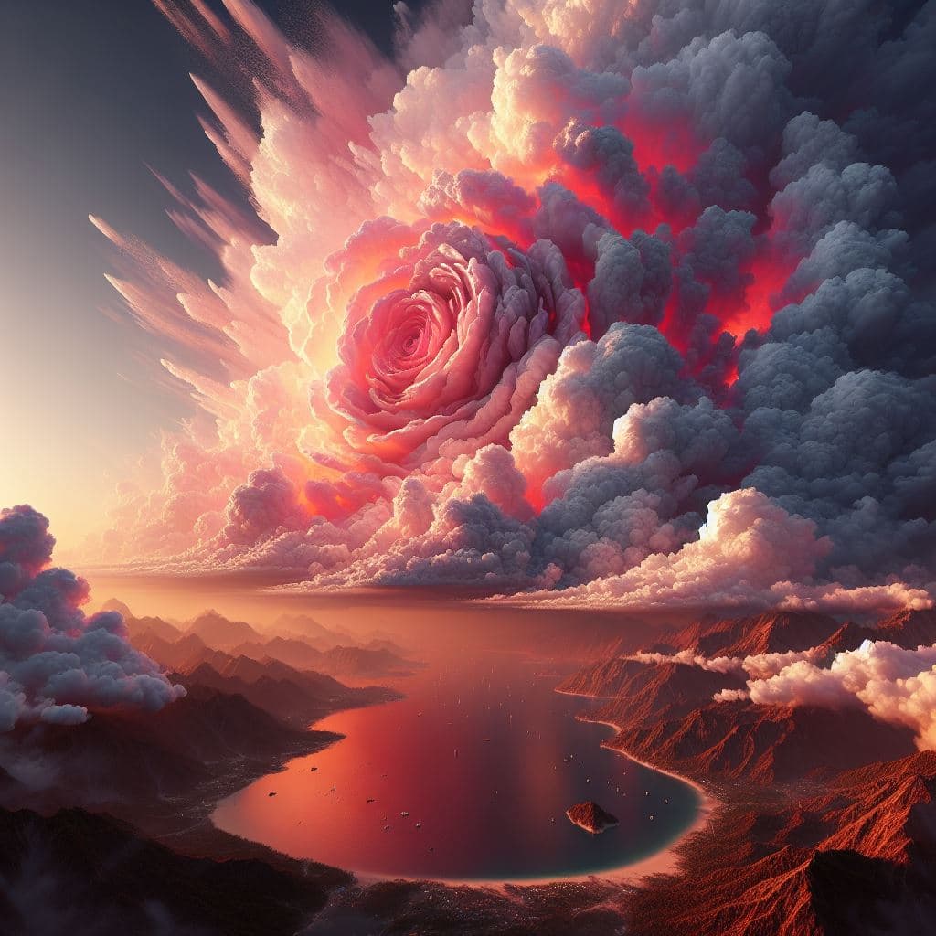 DALL·E prompt: The sky split , and it became a rose like paint . ... - DALL·E
