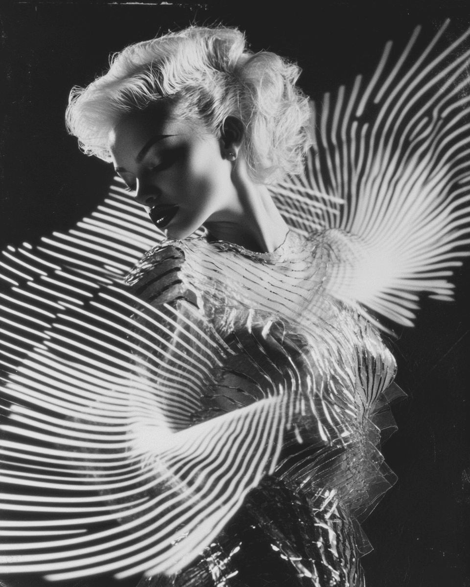 Midjourney prompt: Photonegative refractograph, a black-and-white pho... - Midjourney