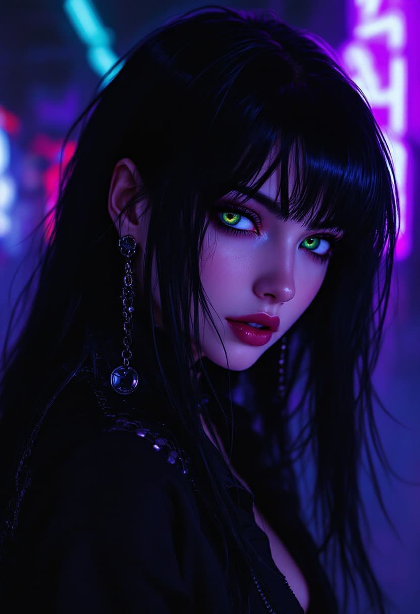 FLUX prompt: Create an anime style girl of cyberpunk vampire ba... - FLUX