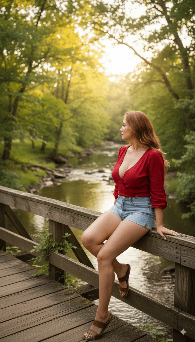 Nano Banana prompt: A woman sits on the railing of a bridge overlookin... - Nano Banana