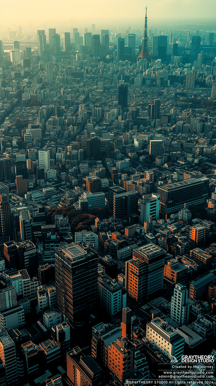 Midjourney prompt: aerial, japan tokyo city at day --ar 9:16 --style - Midjourney