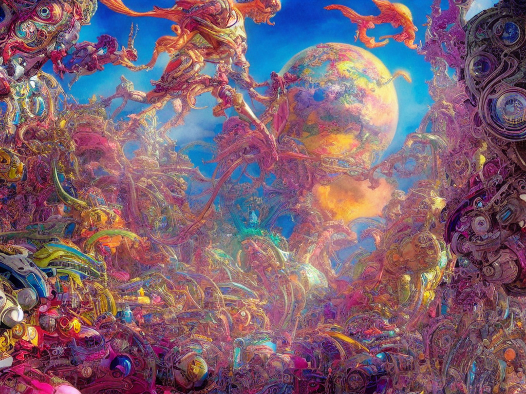 Stable Diffusion prompt: A vibrant, colorful world of the future, where man... - Stable Diffusion