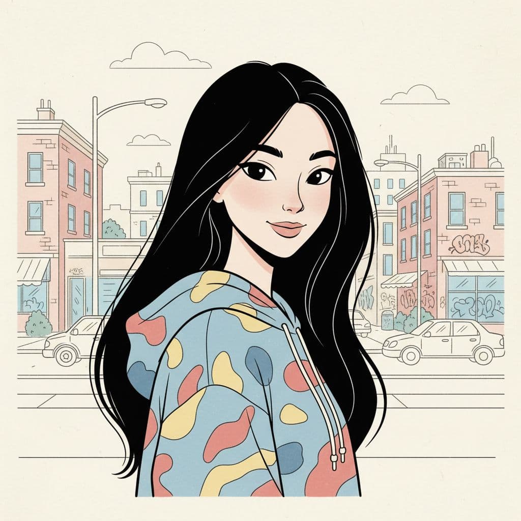 Nano Banana prompt: A hand-drawn illustration of a woman with long bla... - Nano Banana