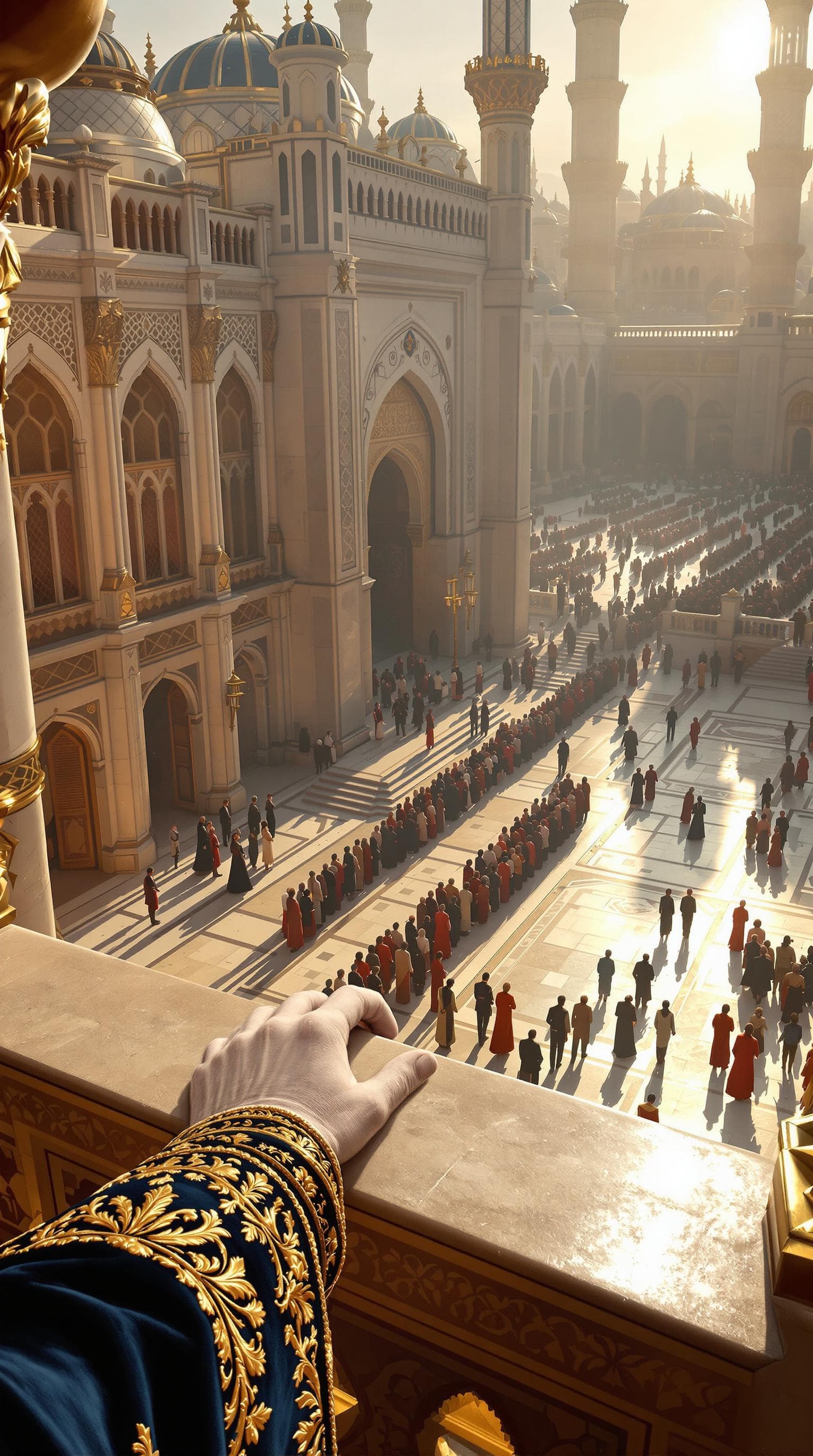 FLUX prompt: First person POV, the Sultan’s gloved hand rests g... - FLUX