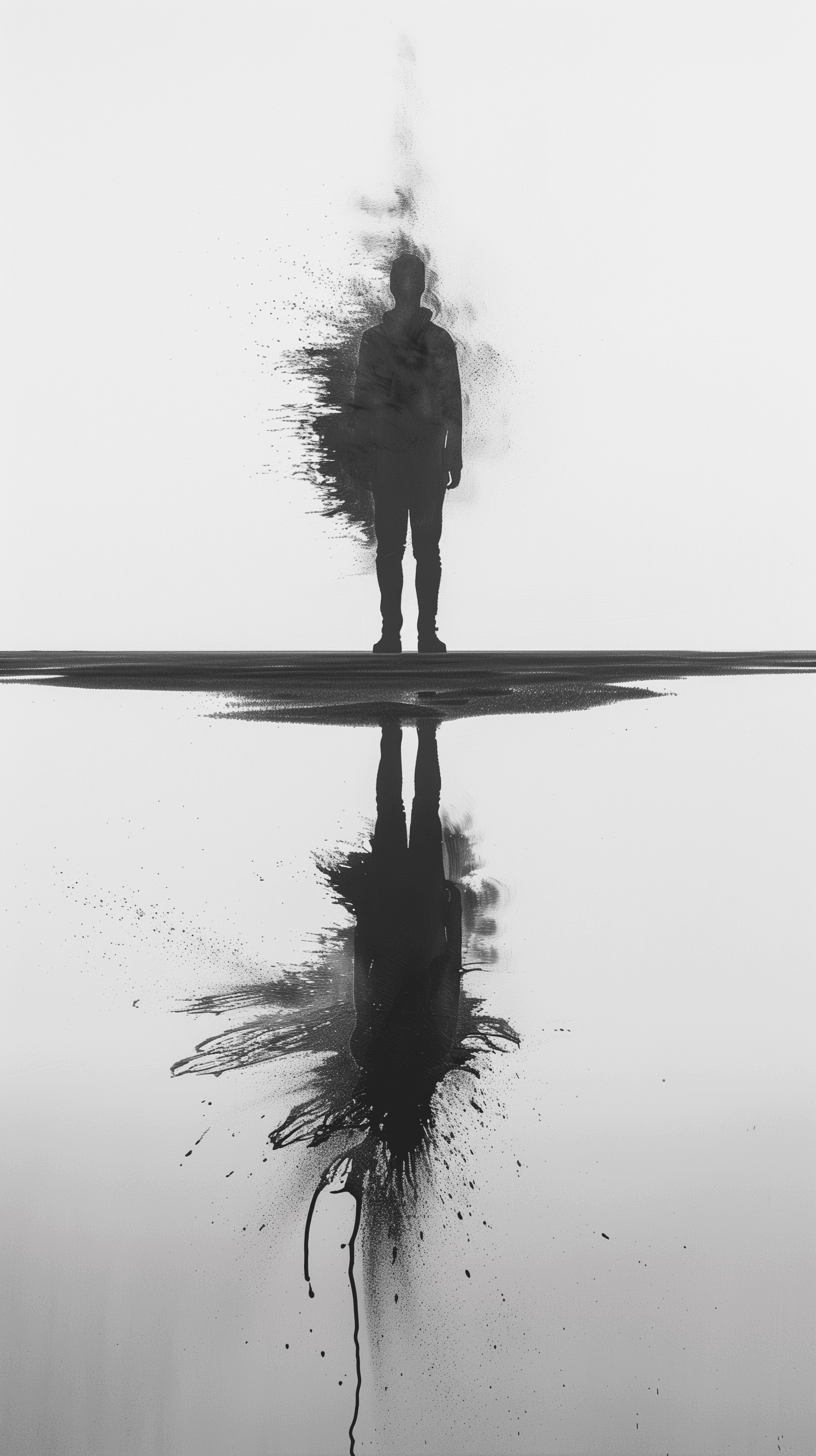Midjourney prompt: lone figure standing at the edge of a still water ... - Midjourney