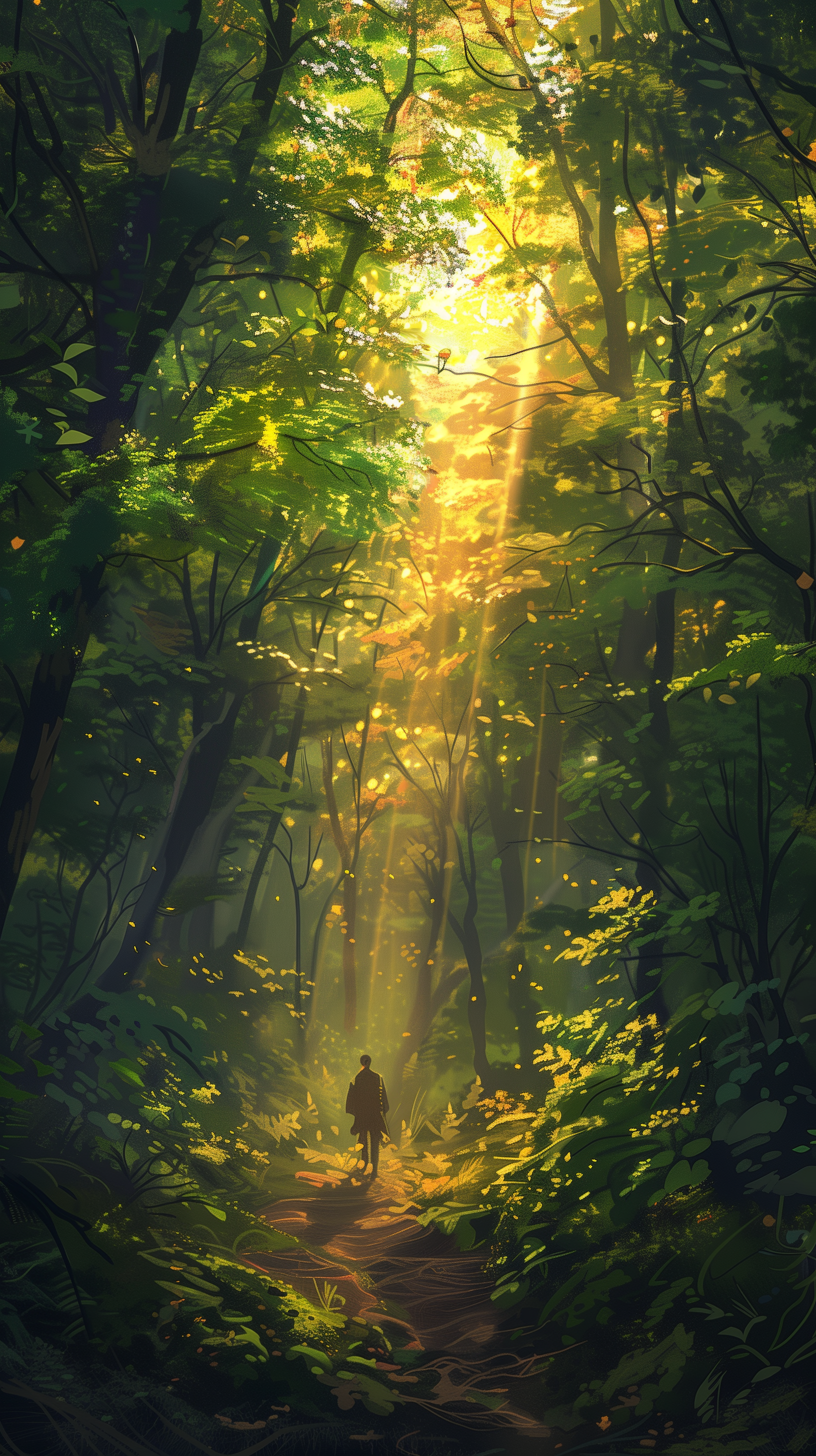 Midjourney prompt: tranquil forest scene depicting a lone explorer, w... - Midjourney