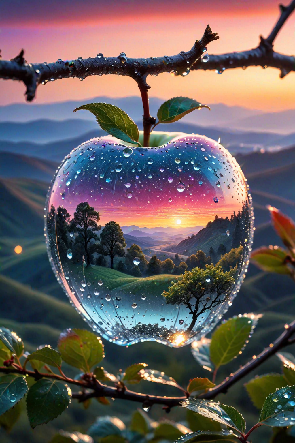 Stable Diffusion prompt: ((a delicate big apple)), made of diamond hung on ... - Stable Diffusion