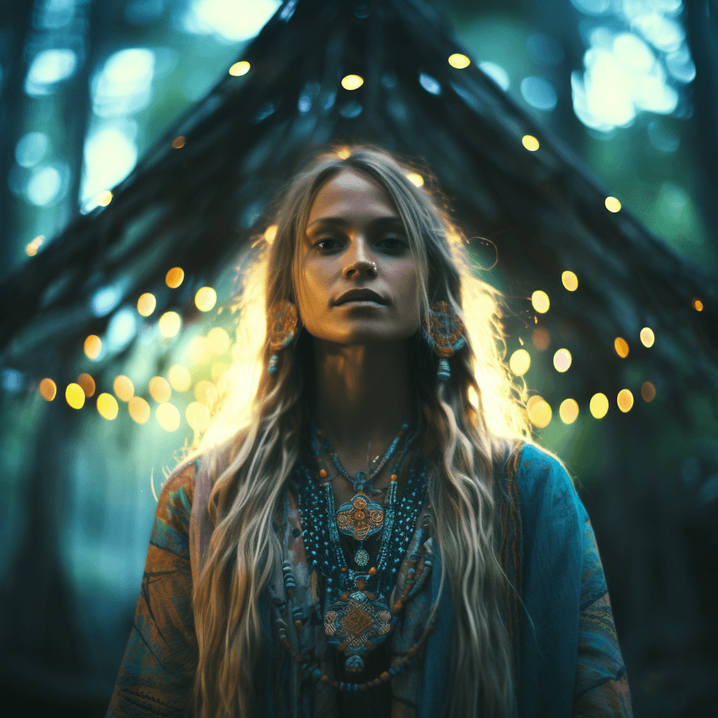 Elfish woman with blond long hair - Midjourney