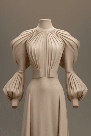 Midjourney prompt: Front view of a blouse design, featuring a high ne... - Midjourney