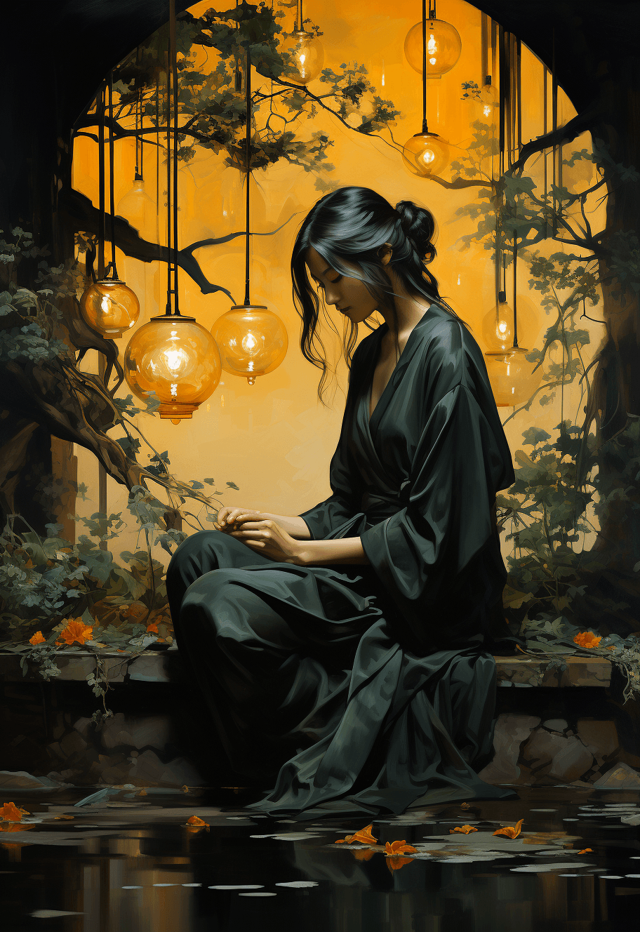 Midjourney prompt: paintings by jen ayad, in the style of uemura shoe... - Midjourney