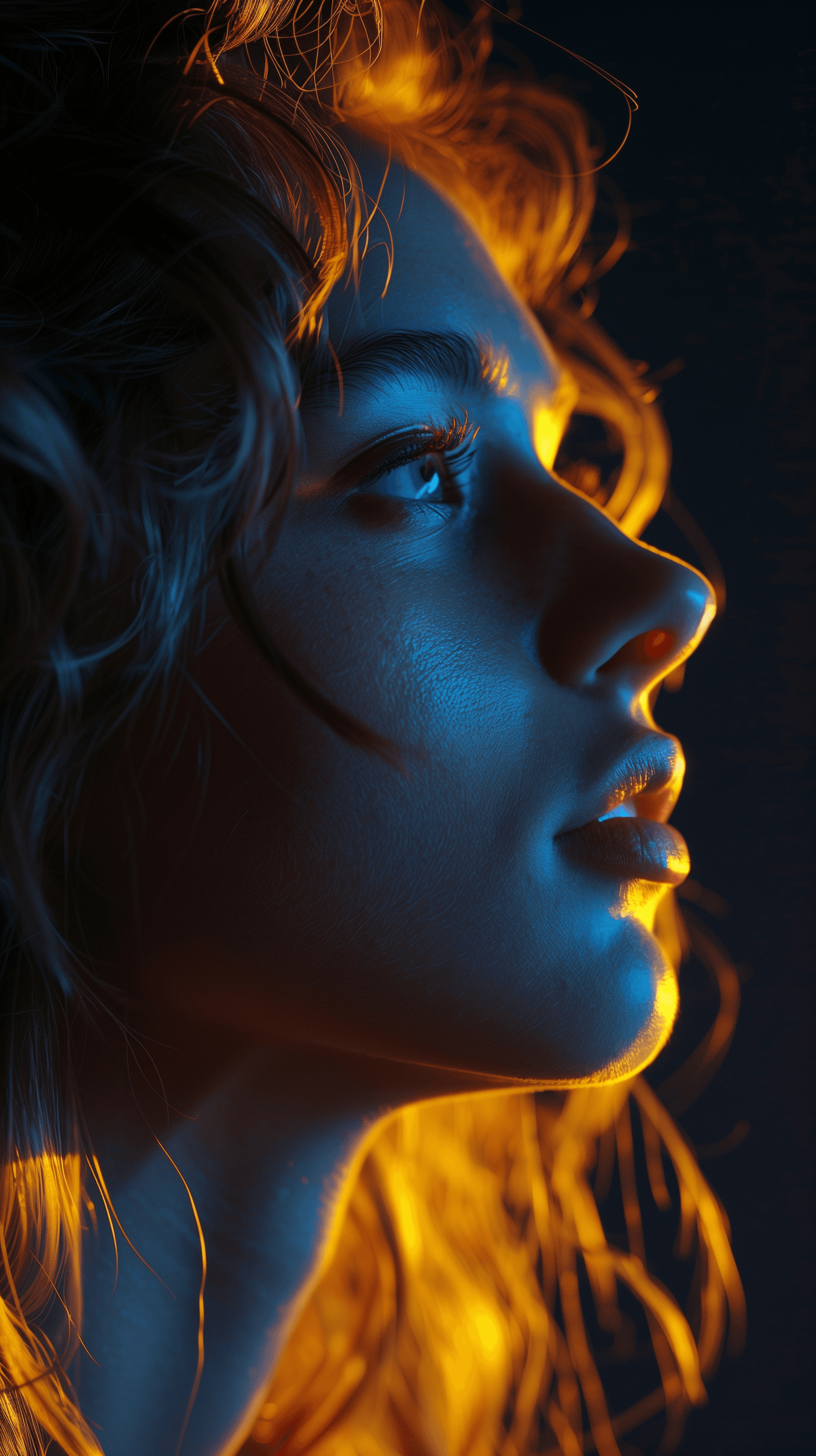 Midjourney prompt: side profile of a cute girl under a luminescent ye... - Midjourney