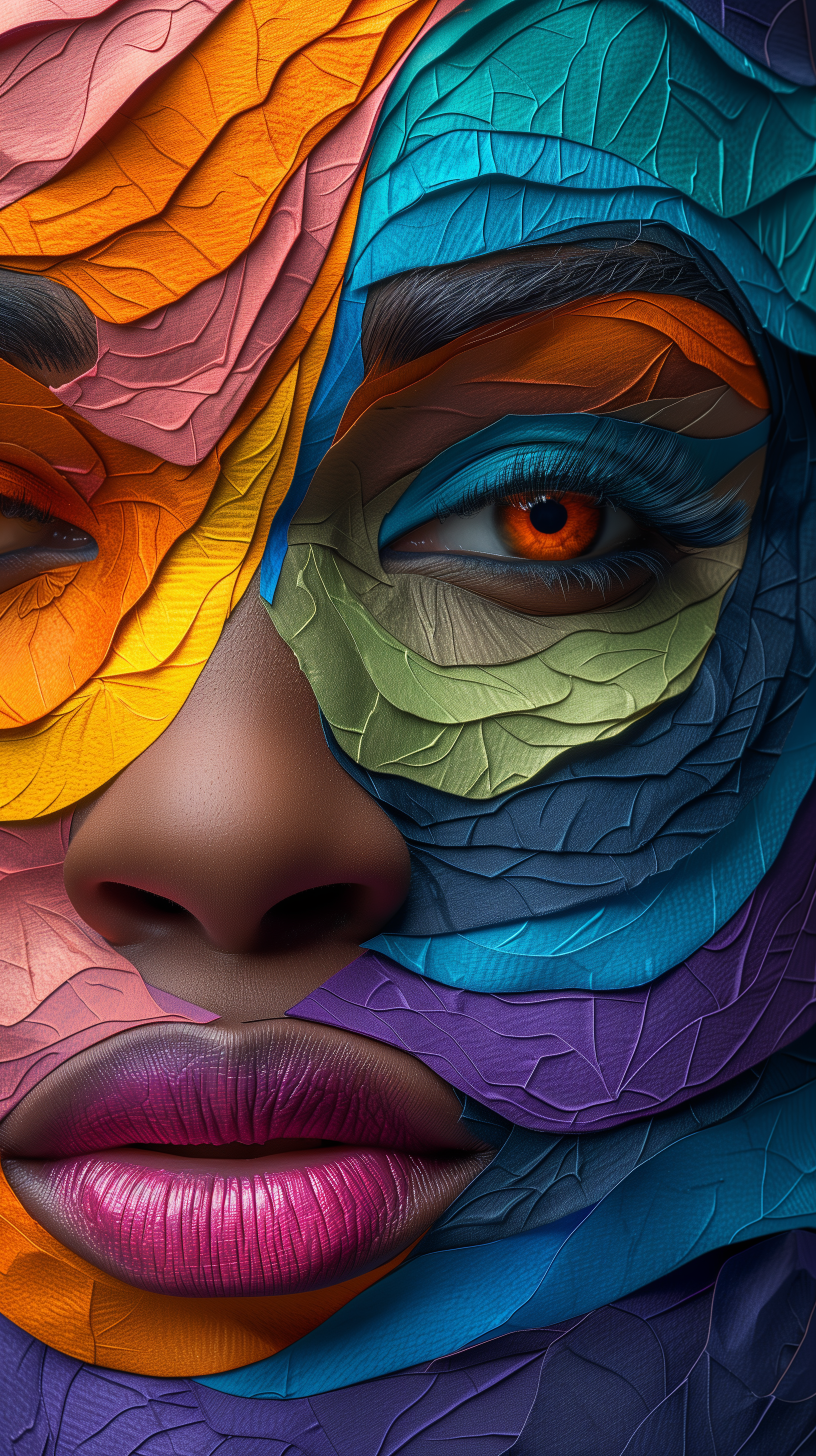 Midjourney prompt: 3d rendering, front view, woman face, paper work f... - Midjourney
