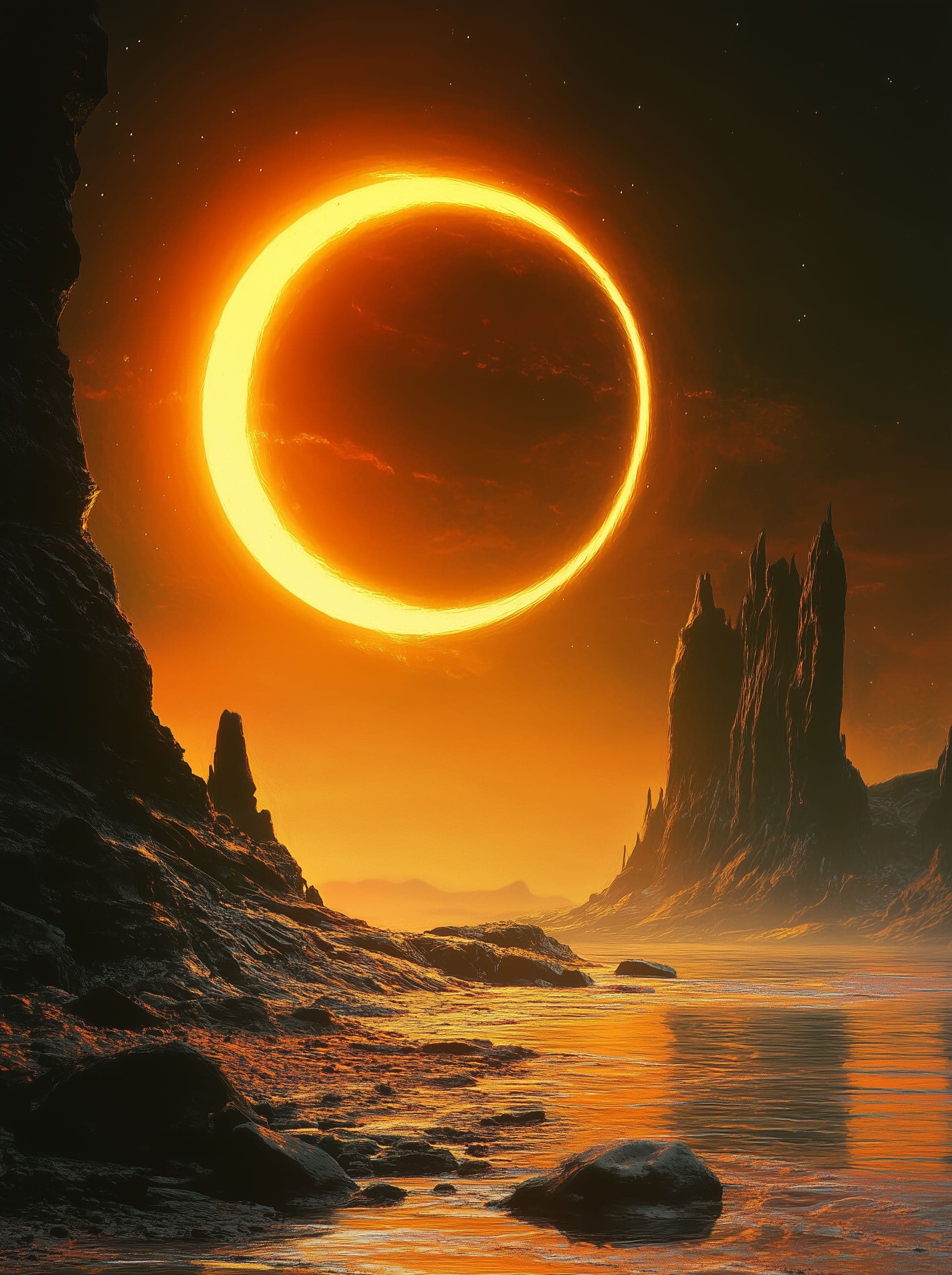Midjourney prompt: **A bright sun with a yellow circular corona, on t... - Midjourney