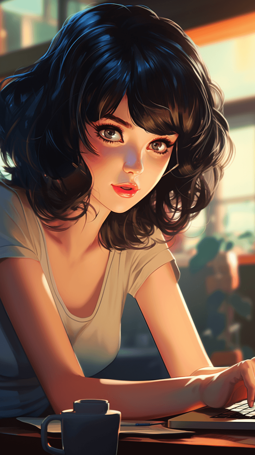 Midjourney prompt: Young girl with short dark hair, care haircut, p... - Midjourney