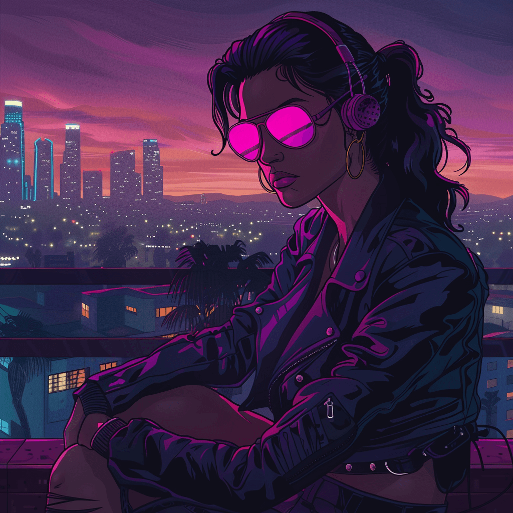 Midjourney prompt: A synthwave girl in Los Angeles at night, Synthwav... - Midjourney