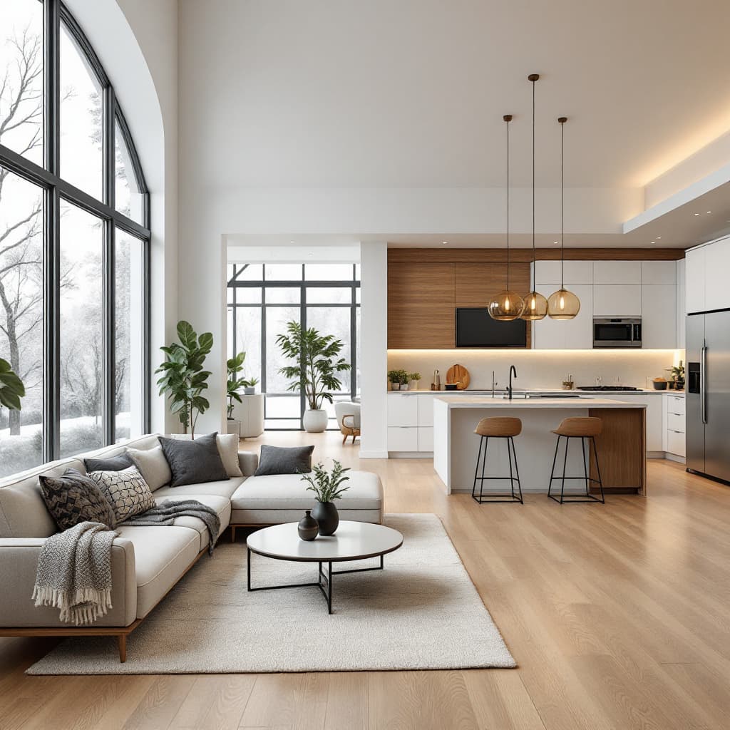 FLUX prompt: A modern and stylish open-concept living room and ... - FLUX