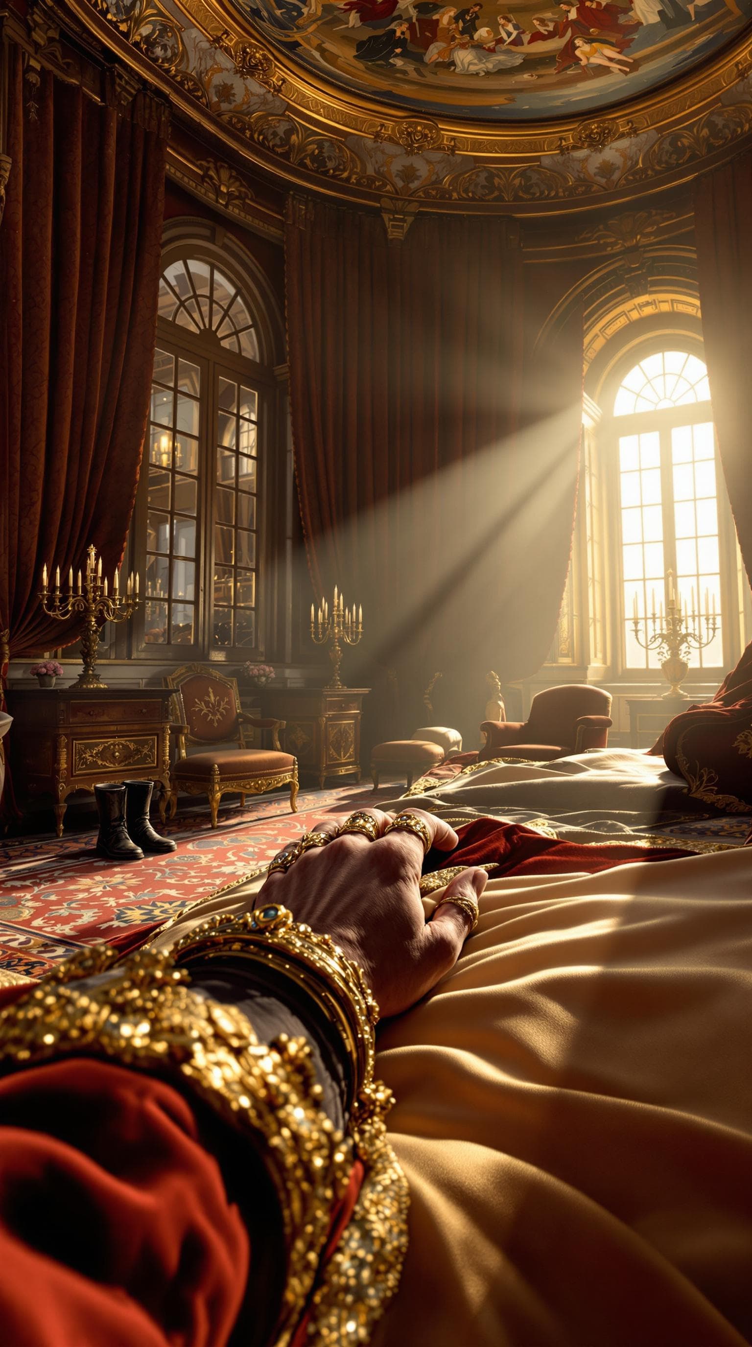 FLUX prompt: First person POV, the Sultan slowly awakens in his... - FLUX
