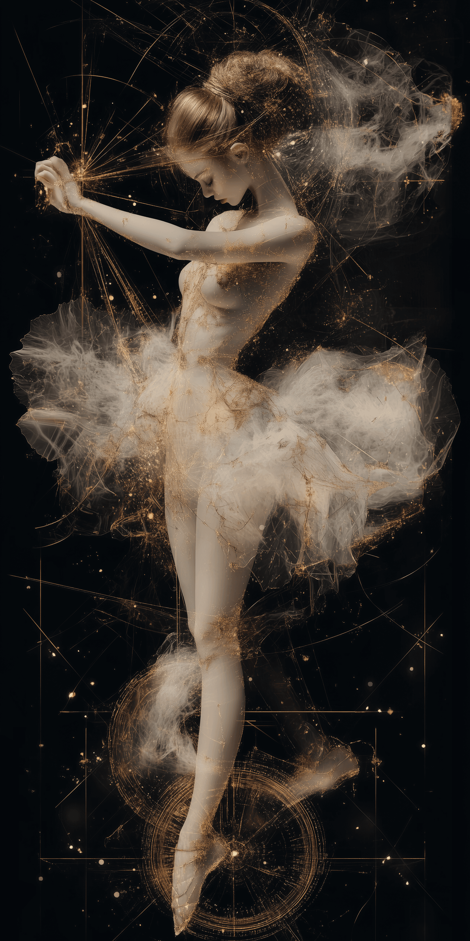 Midjourney prompt: Transparent ballerina, short hair and short skirt ... - Midjourney