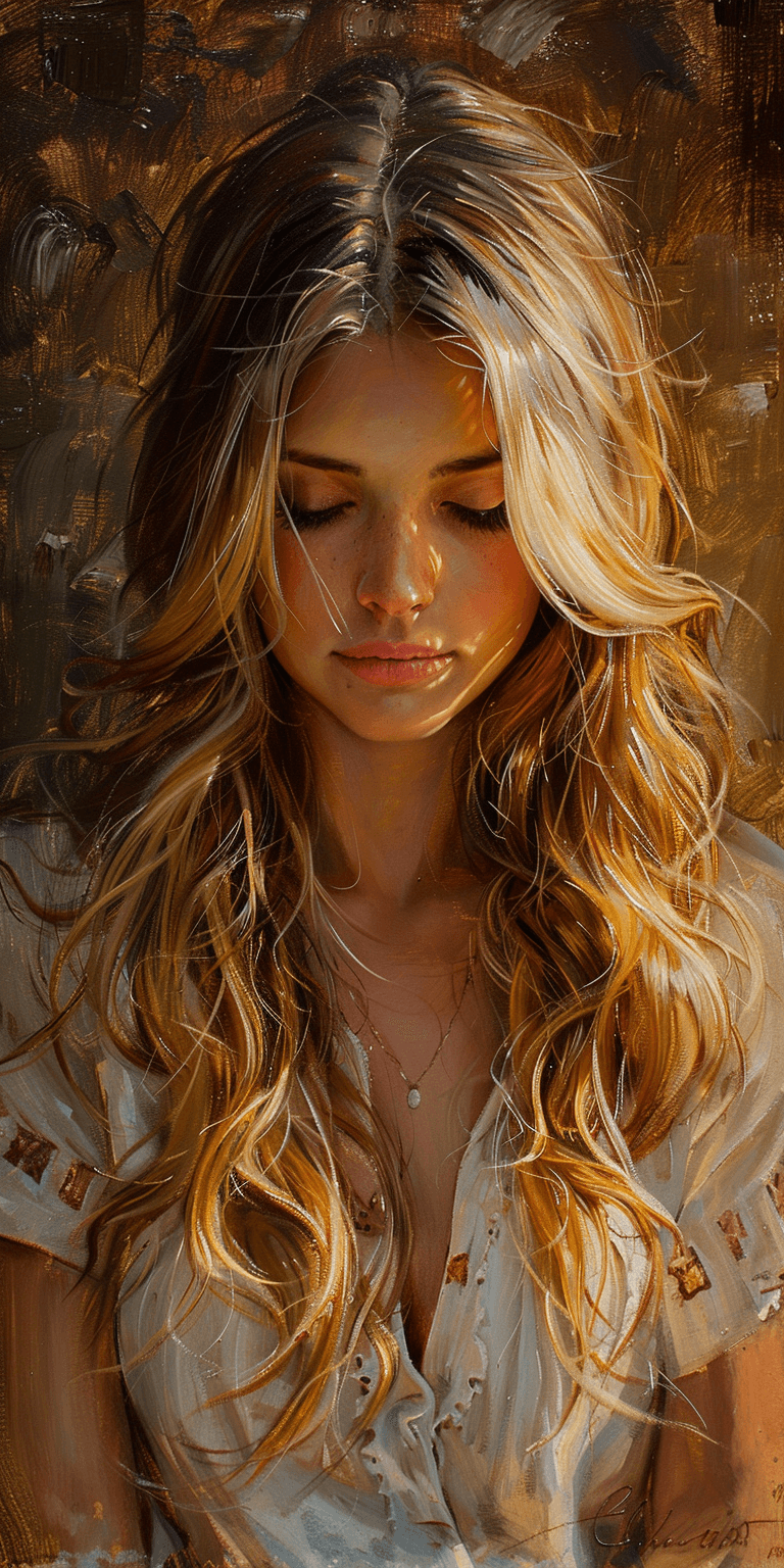 Midjourney prompt: impressionist painting of a beautiful woman with l... - Midjourney