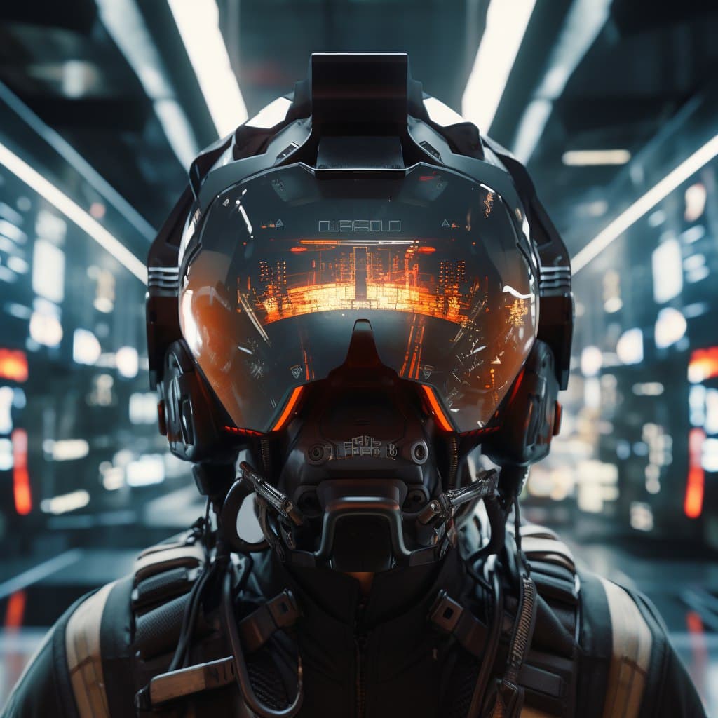 Midjourney prompt: the flying helmet is in the subway station, in the... - Midjourney