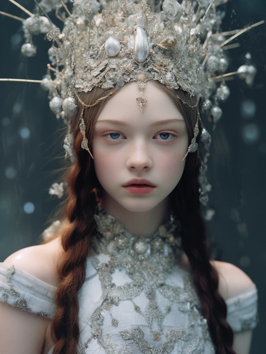 Midjourney prompt: a close up of a person wearing a silver dress, by ... - Midjourney