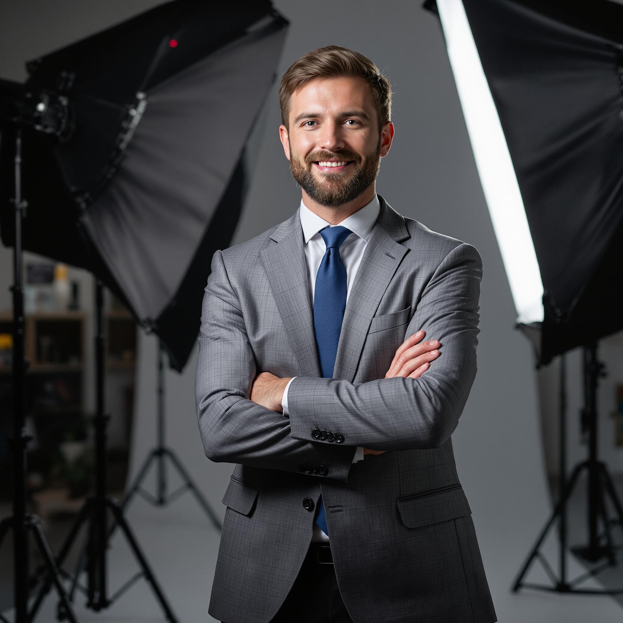 FLUX prompt: business man posing in photography studio against ... - FLUX