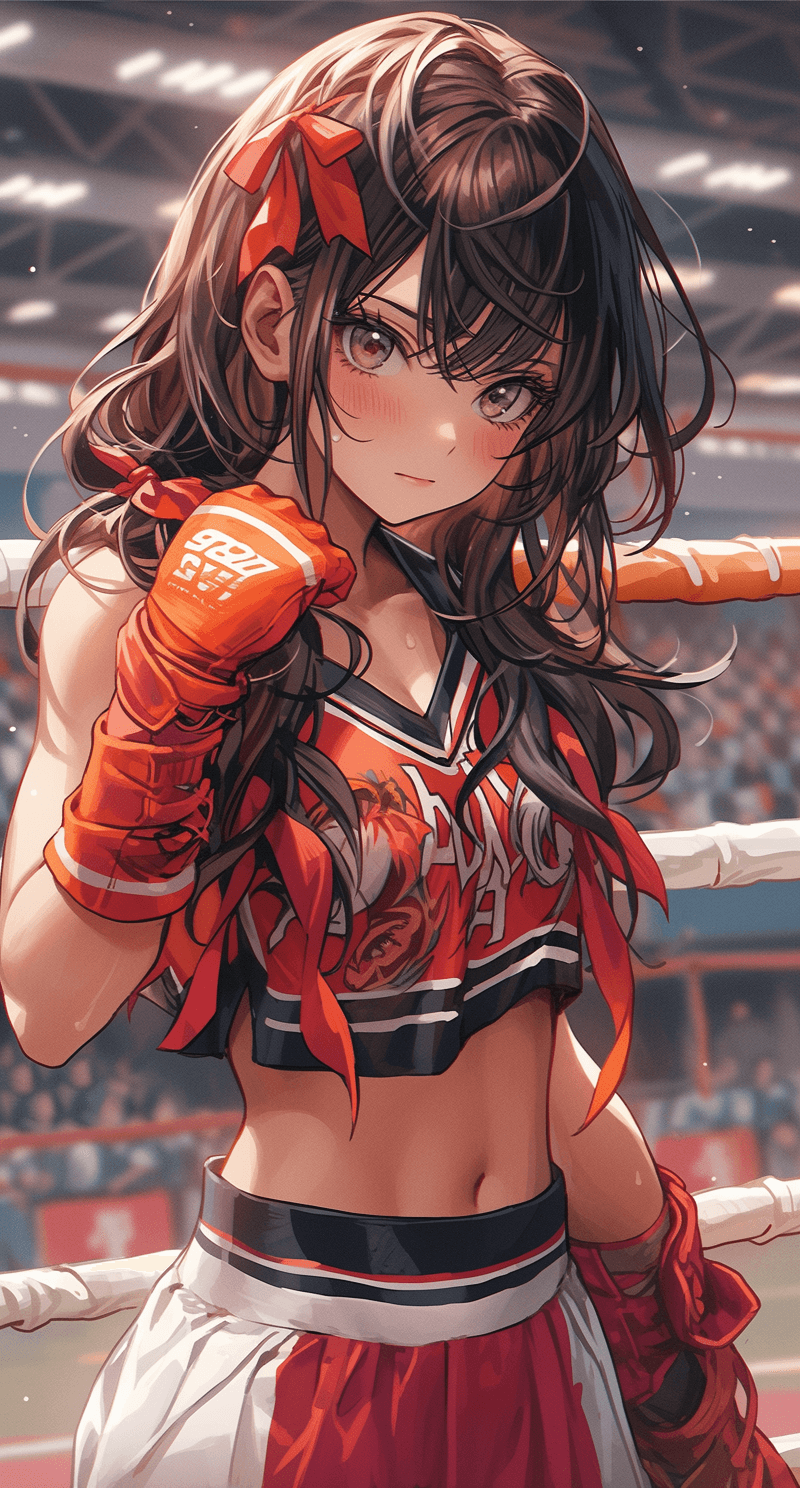 Midjourney prompt: a girl in karate attire in the ring, in the style ... - Midjourney