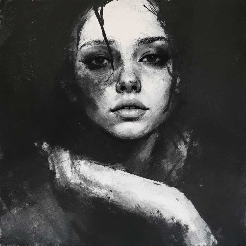 FLUX prompt: girl, charcoal sketch, expressive mood - FLUX