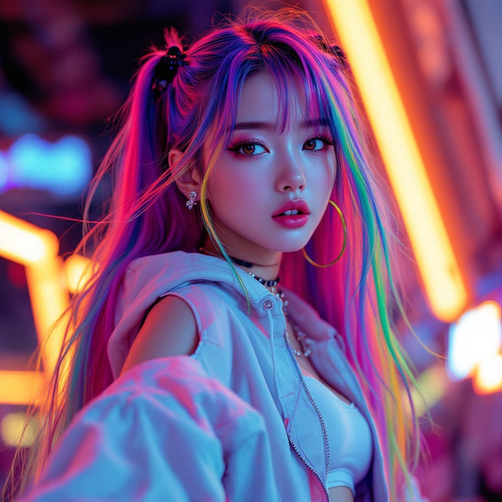 Stable Diffusion prompt: A charismatic K-pop idol named Nana with short blo... - Stable Diffusion