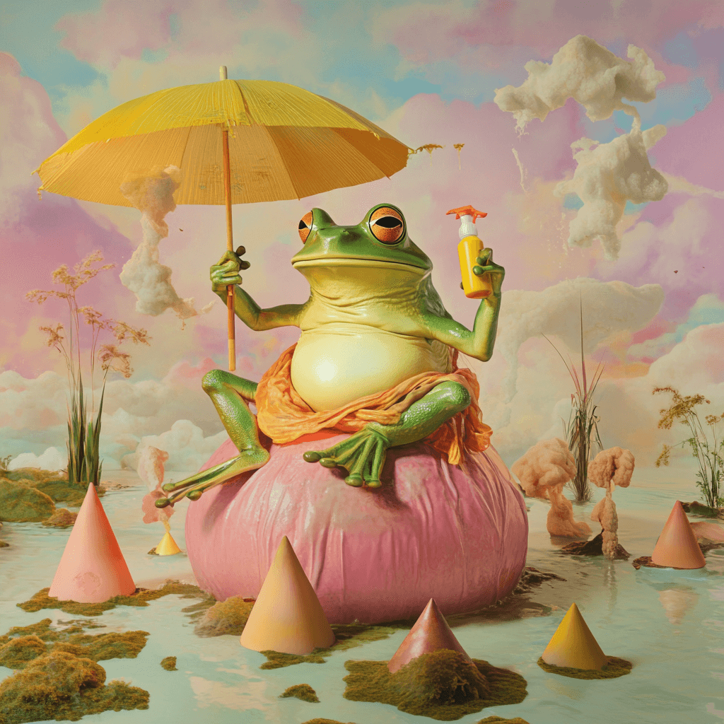 Midjourney prompt: A surreal scene featuring a large, green, anthropo... - Midjourney