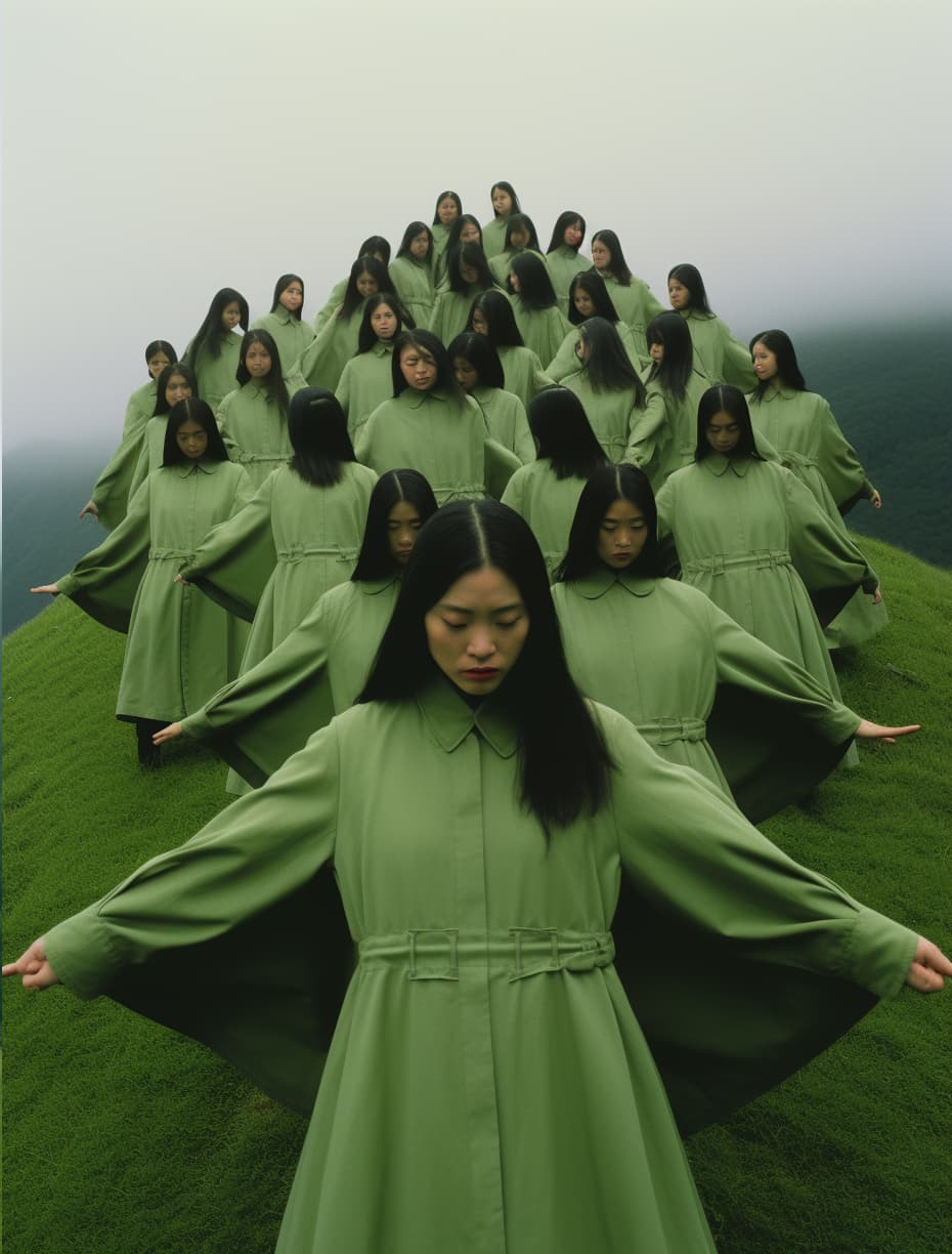 Midjourney prompt: a group of women standing on top of a lush green h... - Midjourney
