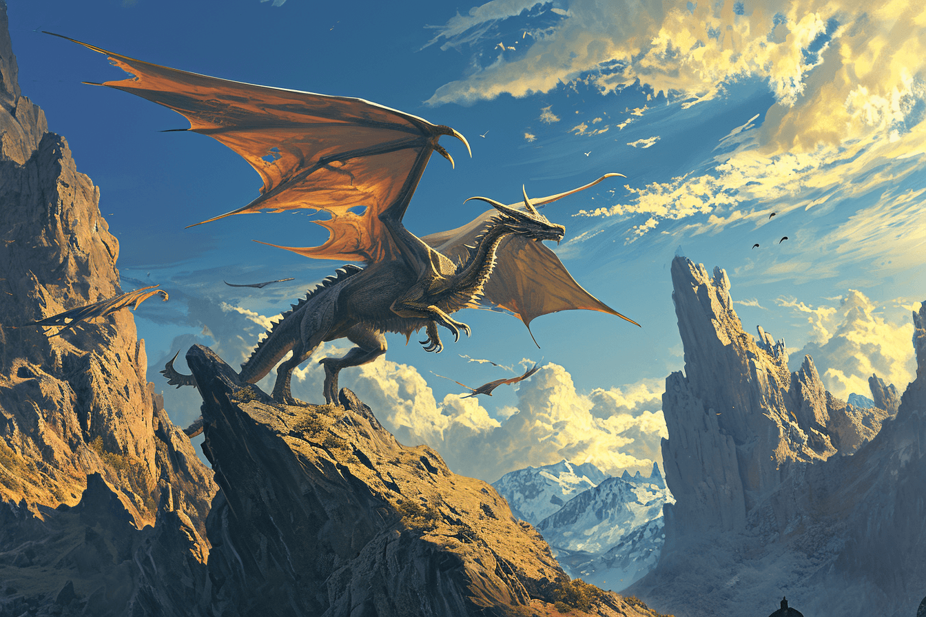 Midjourney prompt: Visualize a scene of students training on dragons,... - Midjourney
