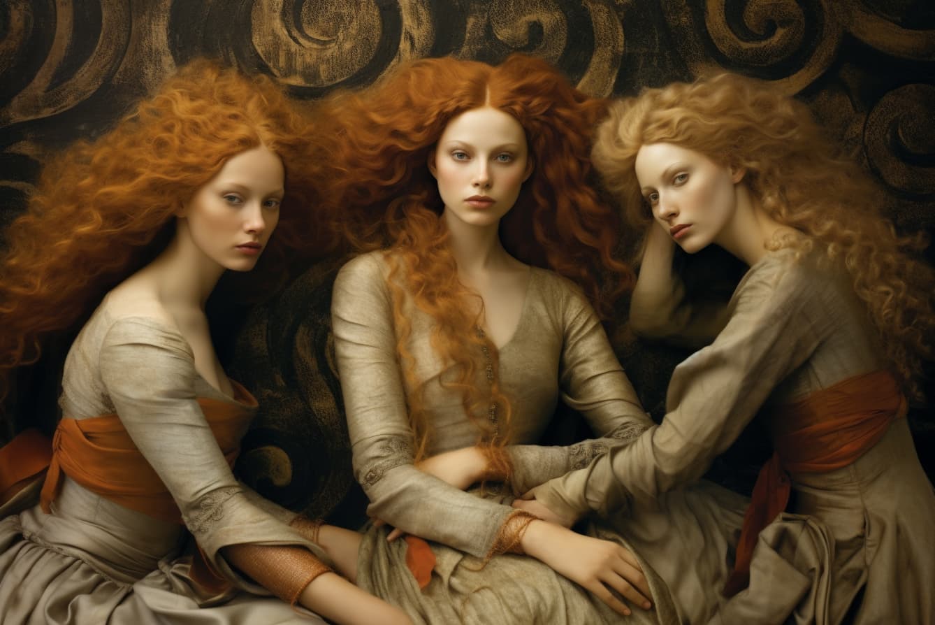 Midjourney prompt: a group of women sitting next to each other, by An... - Midjourney