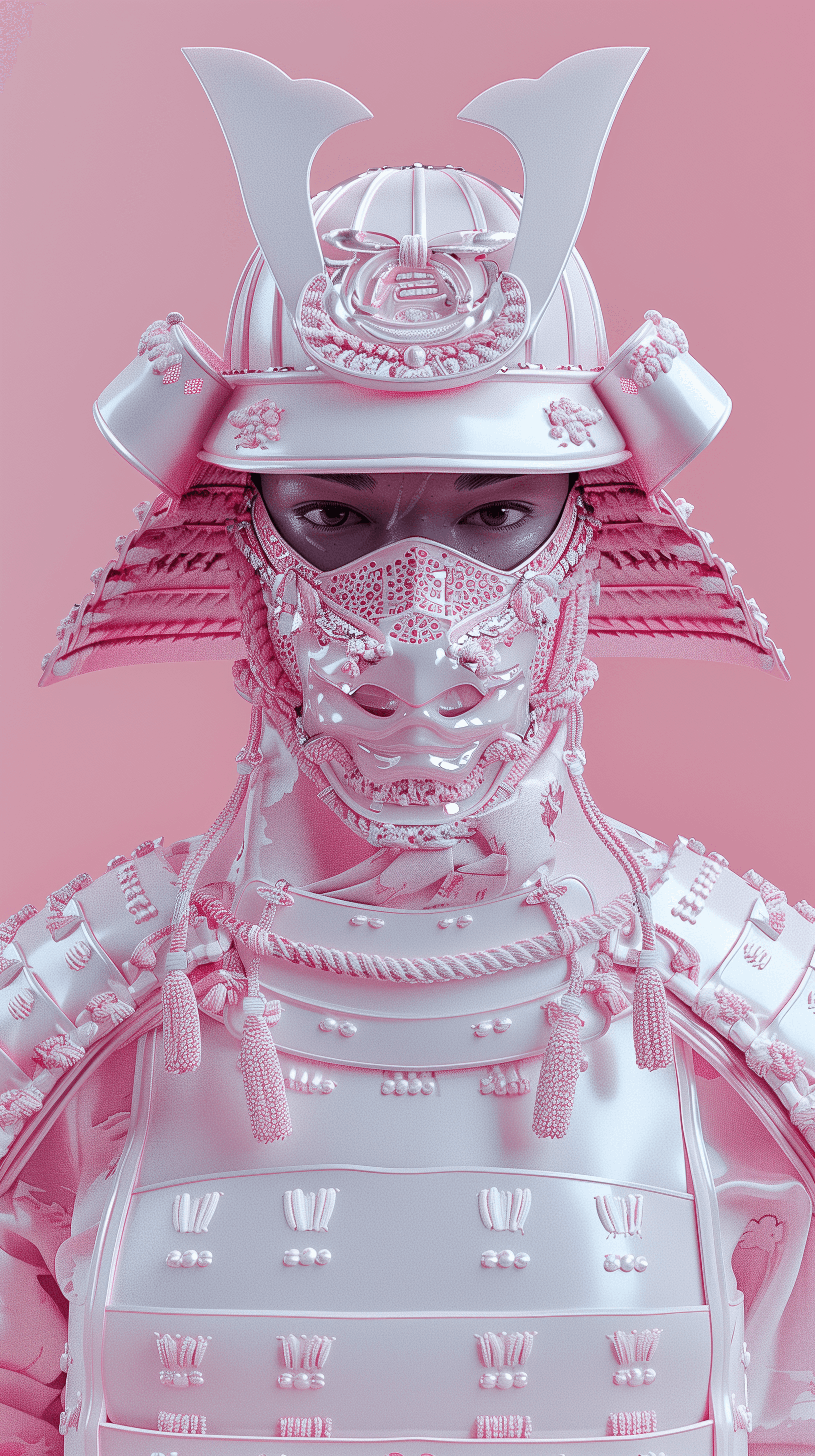 Midjourney prompt: 3d render, a women wearing pink samurai armours, c... - Midjourney